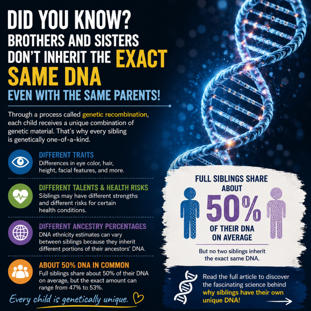 Why siblings have different DNA even though full siblings share about 50 percent of their DNA
