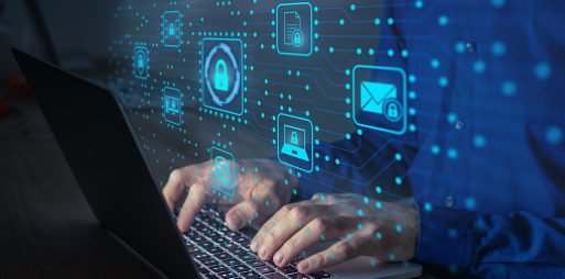 Cyber security IT engineer working on protecting network against cyberattack from hackers on internet. Secure access for online privacy and personal data protection. Hands typing on keyboard and PCB